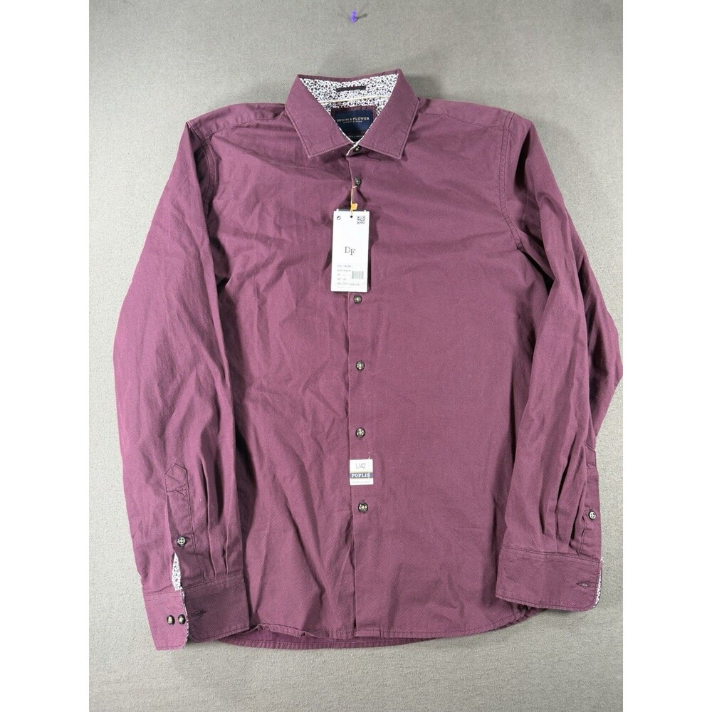 Denim & Flower Ricky Singh Shirt Mens Large Burgundy Poplin Collection New